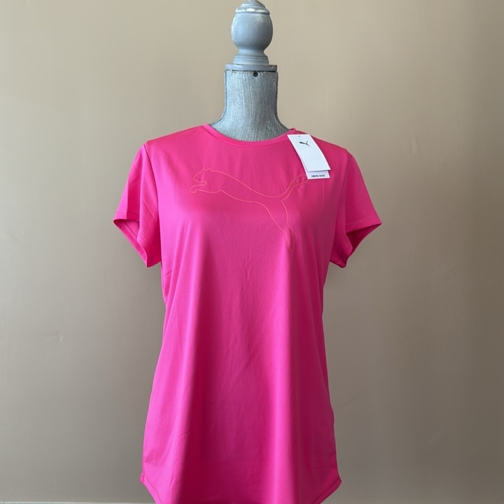 PUMA 🩷GLOWING ROSE PINK🩷 LOGO ACTIVE TOP SIZE LARGE 🌟NWT🌟